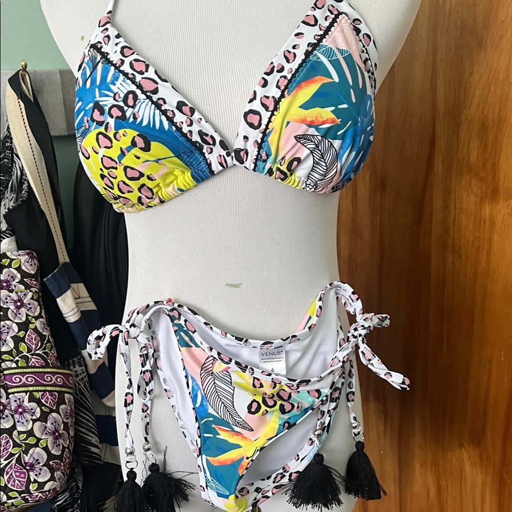 VENUS Leopard Print Bikini with Pink and Green Accents